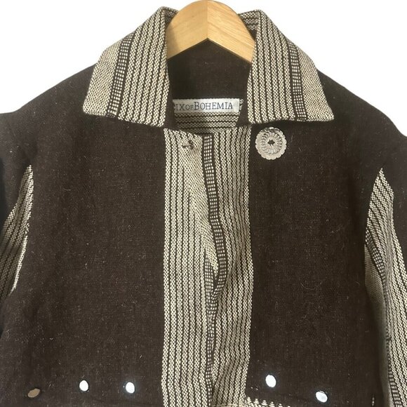 Alix of Bohemia Embroidered Handwoven Brown Blanket Jacket Small Western Boho - Picture 9 of 16